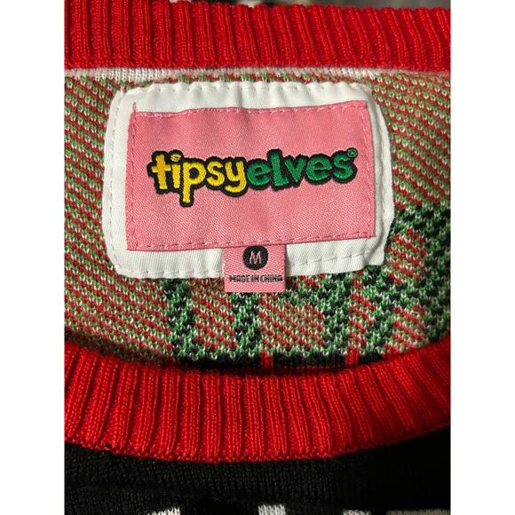 Tipsy Elves Men’s Drinking Game Ugly Christmas Sweater Size M Red Black Pullover - Picture 6 of 9